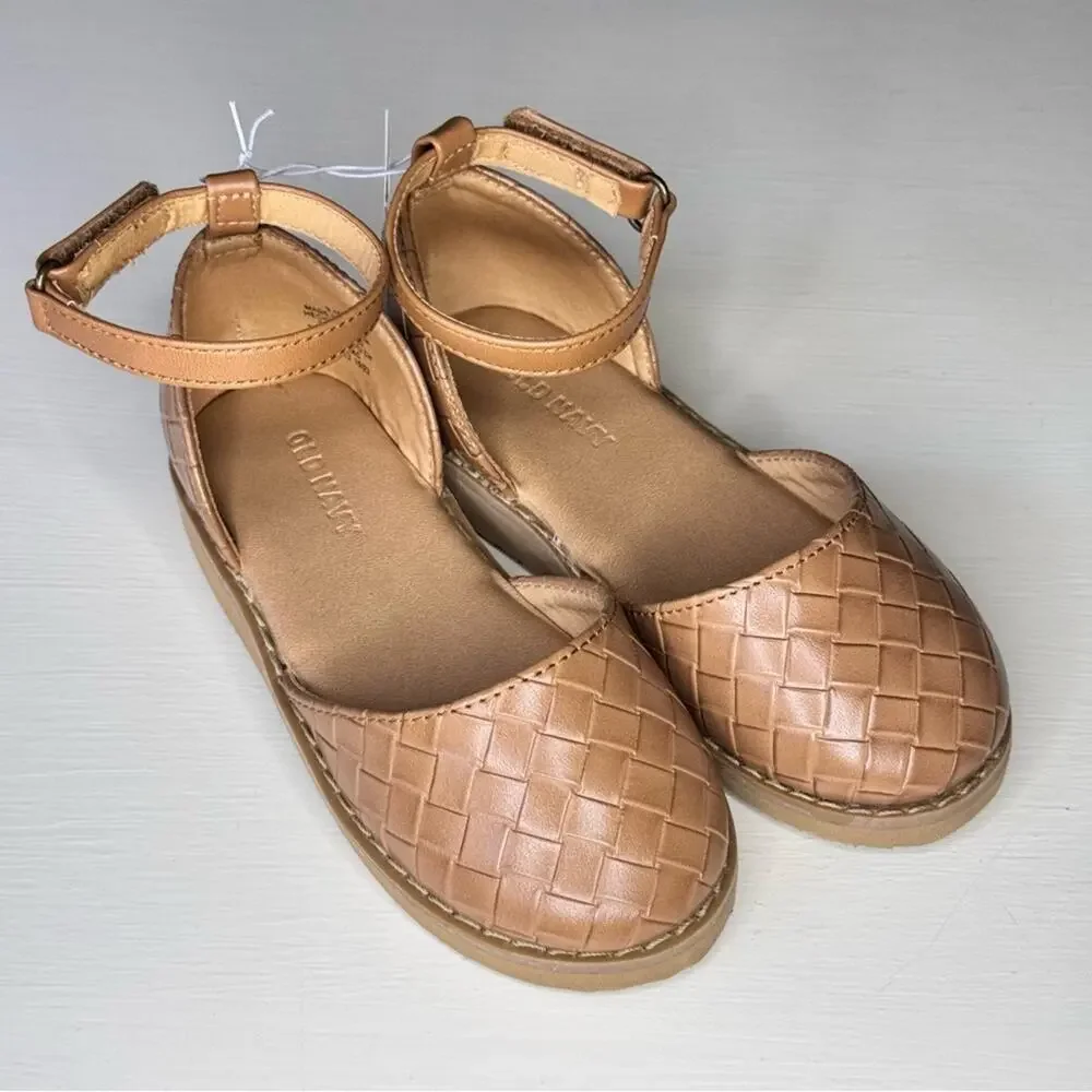 Old Navy Toddler Girl Chunky Low Heel Brown Buckle-Strap Ballet Shoe Sz 9